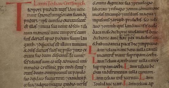 Detail from the Book of Llandaff, (Liber Landavensis), National Library of Wales