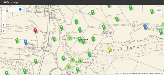 Screenshot showing an area in Carmarthenshire where all transcriptions have been checked.