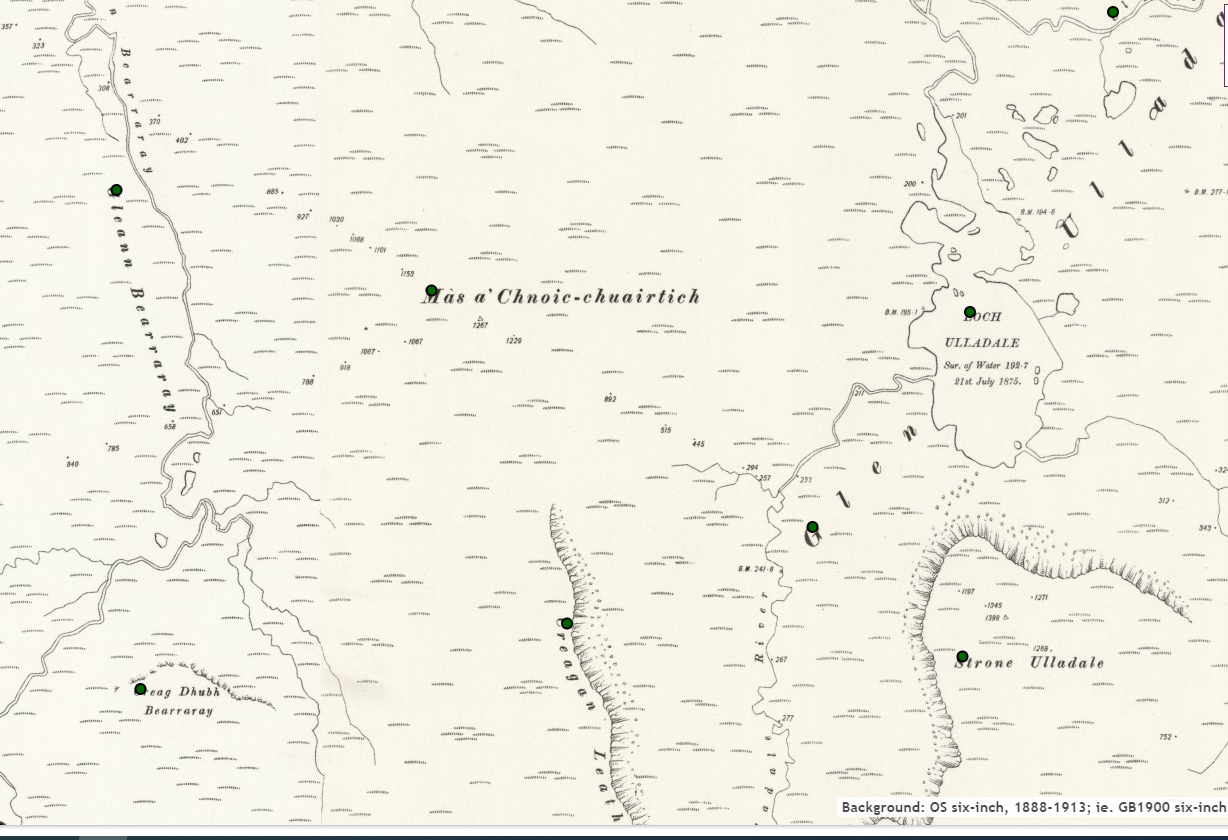 A map of Eilean Leòdhais (Lewes) in Scotland, showing place names.