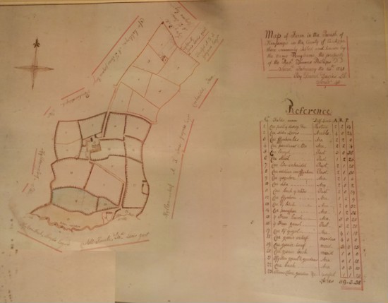 A historic map showing field names in Penybryn, Ceredigion.
